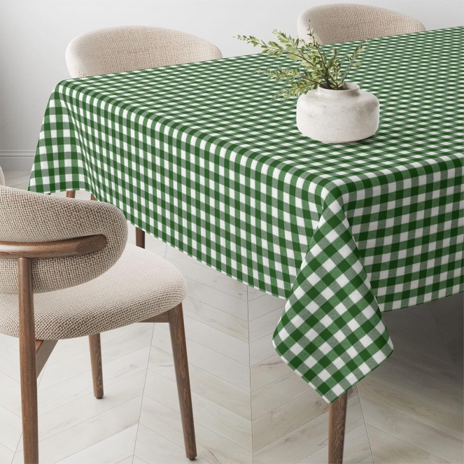 Mantel de tela (TEFLON) Vichy verde cesped